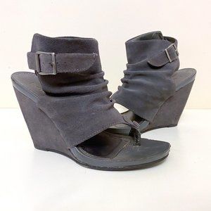 Gray Suede Wedge Sandals